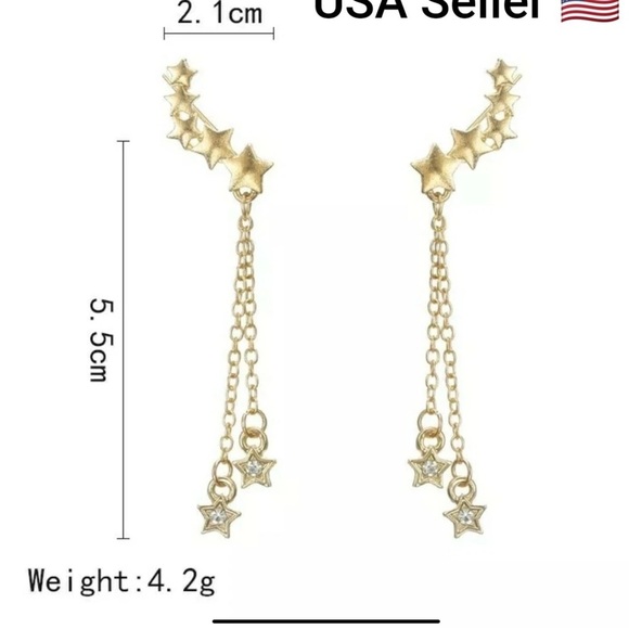 Gold Crystal Star Earrings  - Picture 2 of 3